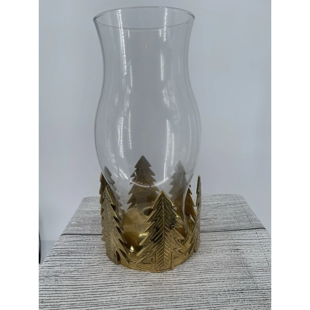 AMBROSIA HOLIDAY FORREST HURRICANE CHRISTMAS CANDLE BRASS‎ LAMP 12
